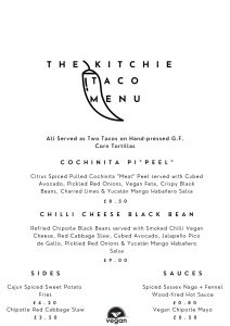 Food Menu for The Kitchie Taco